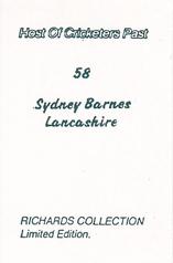 1990 Richards Collection Host Of Cricketers Past #58 Sydney Barnes Back