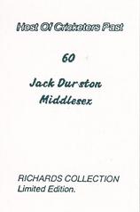 1990 Richards Collection Host Of Cricketers Past #60 Jack Durston Back