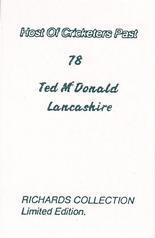 1990 Richards Collection Host Of Cricketers Past #78 Ted McDonald Back