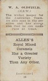1924-25 Allens Cricketers #16 Bert Oldfield Back
