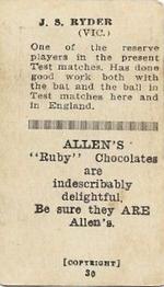 1924-25 Allens Cricketers #30 Jack Ryder Back