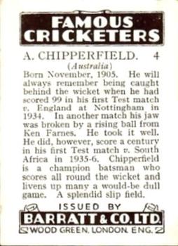 1938 Barratt & Co Famous Cricketers #4 Arthur Chipperfield Back