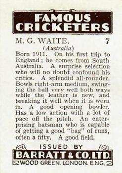 1938 Barratt & Co Famous Cricketers #7 Mervyn Waite Back