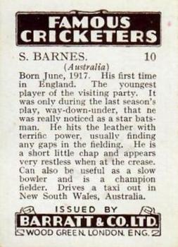 1938 Barratt & Co Famous Cricketers #10 Sid Barnes Back