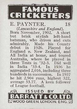 1938 Barratt & Co Famous Cricketers #18 Eddie Paynter Back