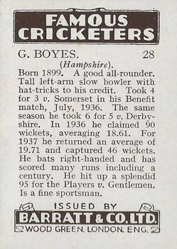 1938 Barratt & Co Famous Cricketers #28 George Boyes Back