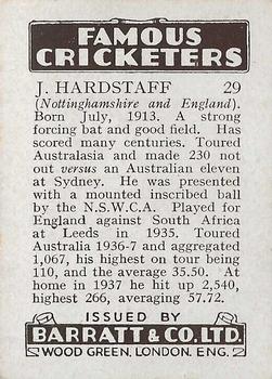 1938 Barratt & Co Famous Cricketers #29 Joe Hardstaff Back