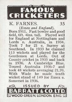 1938 Barratt & Co Famous Cricketers #35 Ken Farnes Back