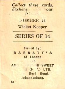 1949 Anglo-French Sweetworks Australian Test Cricketers #14 Gil Langley Back