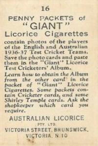 1936-37 Australian Licorice English & Australian Cricketers #16 George Duckworth Back