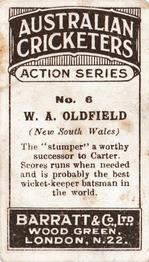 1926 Barratt & Co Australian Cricketers #6 Bert Oldfield Back