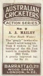 1926 Barratt & Co Australian Cricketers #9 Arthur Mailey Back