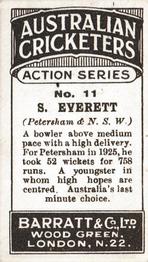 1926 Barratt & Co Australian Cricketers #11 Sam Everett Back