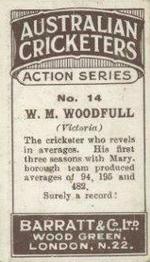 1926 Barratt & Co Australian Cricketers #14 Bill Woodfull Back