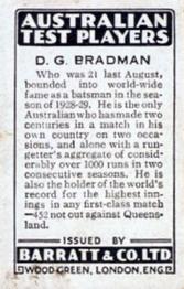 1930 Barratt Australian Test Players #NNO Don Bradman Back