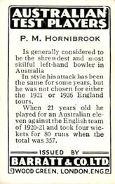 1930 Barratt Australian Test Players #NNO Percy Hornibrook Back