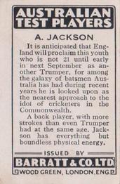 1930 Barratt Australian Test Players #NNO Archie Jackson Back