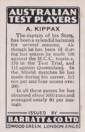 1930 Barratt Australian Test Players #NNO Alan Kippax Back
