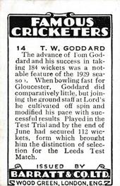 1930-31 Barratt Famous Cricketers #14 Tom Goddard Back