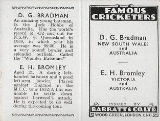 1934 Barratt & Co Famous Cricketers Folders #NNO Don Bradman / Ern Bromley Back