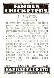 1937 Barratt & Co Famous Cricketers #NNO Joseph Mayer Back