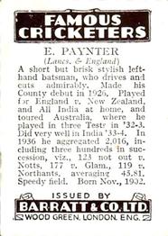 1937 Barratt & Co Famous Cricketers #NNO Eddie Paynter Back