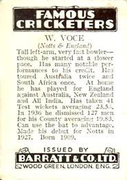 1937 Barratt & Co Famous Cricketers #NNO Bill Voce Back