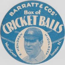1932 Barratt & Co Box Of Cricket Balls Cricketers (Blue) #NNO Patsy Hendren Front