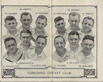 1933 Barratt & Co Cricket Team Folders #1 Yorkshire Cricket Club Front