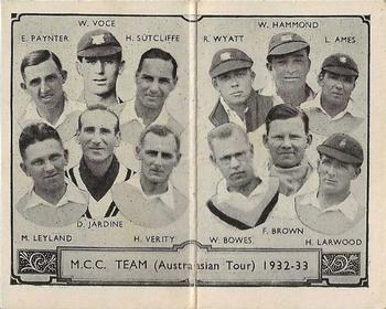 1933 Barratt & Co Cricket Team Folders #18 M.C.C.(Australasian Tour) 1932-33 Front