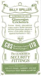 1983 CBS Ltd Glamorgan Cricketers #1 Billy Spiller Back