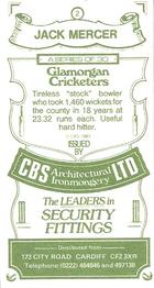1983 CBS Ltd Glamorgan Cricketers #2 Jack Mercer Back