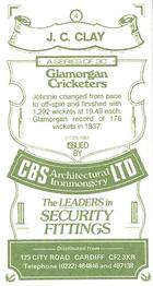 1983 CBS Ltd Glamorgan Cricketers #4 John Clay Back