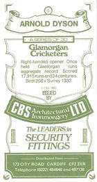 1983 CBS Ltd Glamorgan Cricketers #5 Arnold Dyson Back