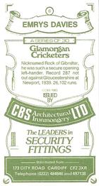 1983 CBS Ltd Glamorgan Cricketers #6 Emrys Davies Back