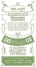 1983 CBS Ltd Glamorgan Cricketers #8 Phil Clift Back