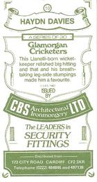 1983 CBS Ltd Glamorgan Cricketers #10 Haydn Davies Back