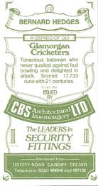 1983 CBS Ltd Glamorgan Cricketers #13 Bernard Hedges Back