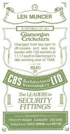 1983 CBS Ltd Glamorgan Cricketers #14 Len Muncer Back
