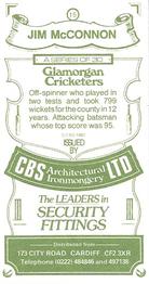 1983 CBS Ltd Glamorgan Cricketers #15 Jim McConnon Back
