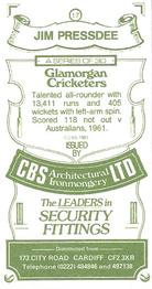 1983 CBS Ltd Glamorgan Cricketers #17 Jim Pressdee Back