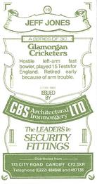 1983 CBS Ltd Glamorgan Cricketers #19 Jeff Jones Back