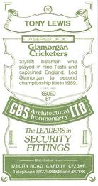 1983 CBS Ltd Glamorgan Cricketers #20 Tony Lewis Back