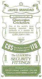 1983 CBS Ltd Glamorgan Cricketers #29 Javed Miandad Back