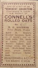 1934 John Connell Rolled Oats Prominent Cricketers #17 Don Bradman Back
