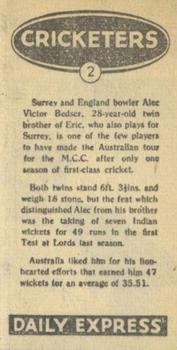 1947 Daily Express Newspaper Cricketers #2 Alec Bedser Back