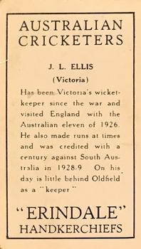1930 Erindale Handkerchiefs Australian Cricketers #NNO Jack Ellis Back