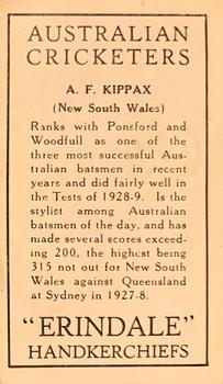 1930 Erindale Handkerchiefs Australian Cricketers #NNO Alan Kippax Back
