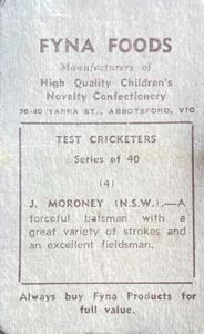 1950 Fyna Foods Test Cricketers #4 Jack Moroney Back