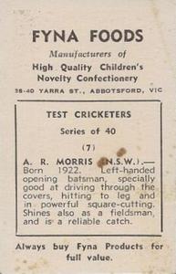 1950 Fyna Foods Test Cricketers #7 Arthur Morris Back